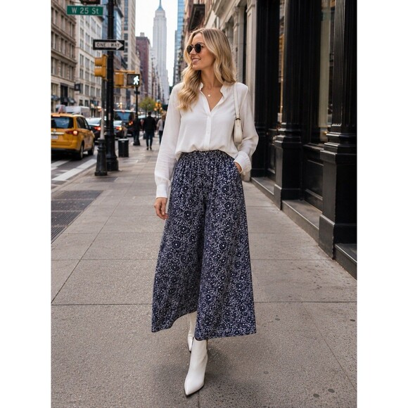 GAP Pants - Blue White Floral Ditsy Print Wide Leg Palazzo Pants High Waist Size XS